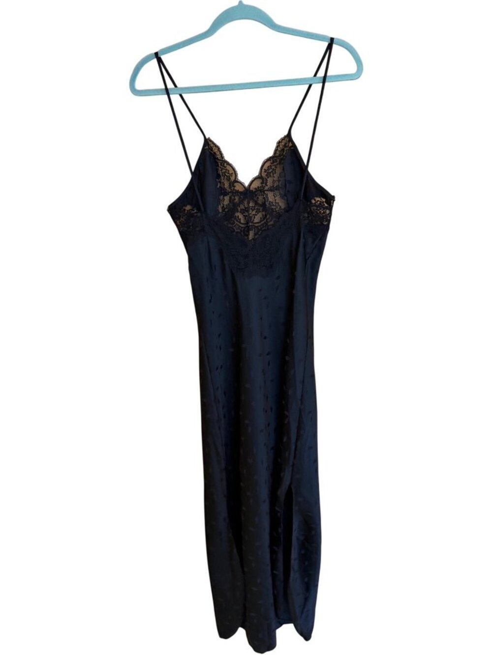 Tom Bezduda Womens Lace Maxi Slip Dress Nightgown Size Small Black Satin Vintage